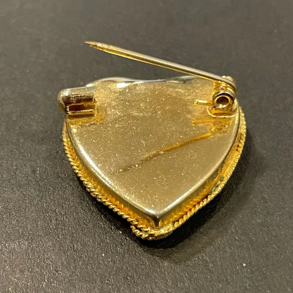 Vintage Italian micro mosaic heart brooch 1970's boho gold tone pin jewelry